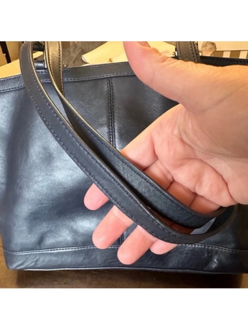 Tory Burch - Navy Blue Holly East West Butter Smooth Leather Tote - RARE